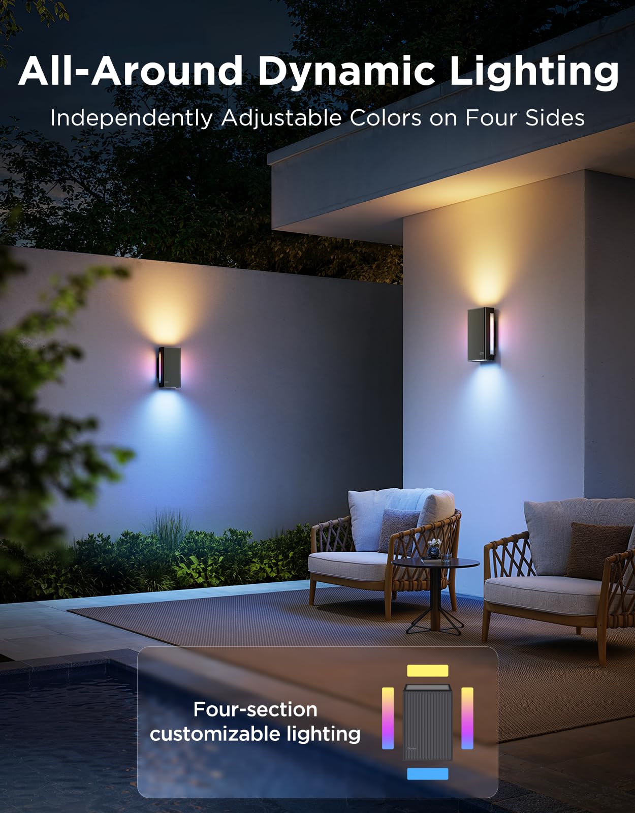Govee Outdoor UpDown Wall Light, 2 Pack, 1200LM RGBICWW Smart Porch Lights Outdoor with 64 Scene Modes, IP66 Waterproof Wall Sconce for Outdoor Decor, Works with Alexa, Google Assistant and Matter