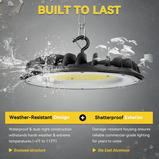 hunhun 10 Pack 250W UFO LED High Bay Lights 37,500lm 5000K Commercial Bay Lights 5' Cable with Plug AC110-277V Waterproof Shop Lights for Workshop Garage Factory Warehouse Barn ETL Listed