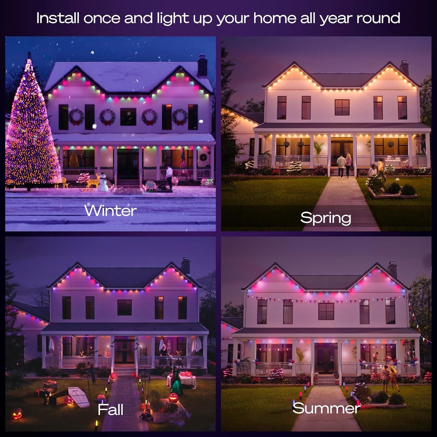 Philips Hue Festavia 90ft Permanent Outdoor String Lights, 48 Dimmable Lights, 55 Lumens Each, Weatherproof, Water-Resistant, Black Wire, Color Ambience, Bridge Required