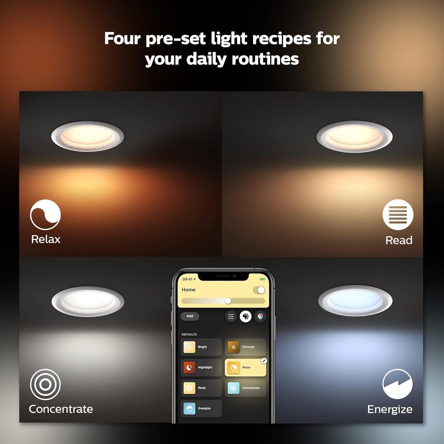 Philips Hue Smart Retrofit Recessed 5/6 Inch LED Downlight 4 Pack, White and Color Ambiance Color-Changing Light, 1100LM, Control with Hue App, Works with Alexa, Google Assistant and Apple HomeKit