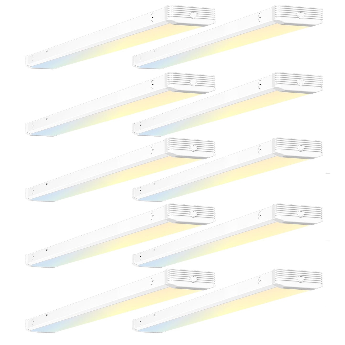 BBOUNDER 10 Pack 4FT LED Wraparound Light with 3CCT Selectable, 4000K/5000K/6500K, Super Bright 5500LM 50W 4 Foot Fluorescent Fixture, Flush Mount Office Ceiling Light for Kitchen Garage, White