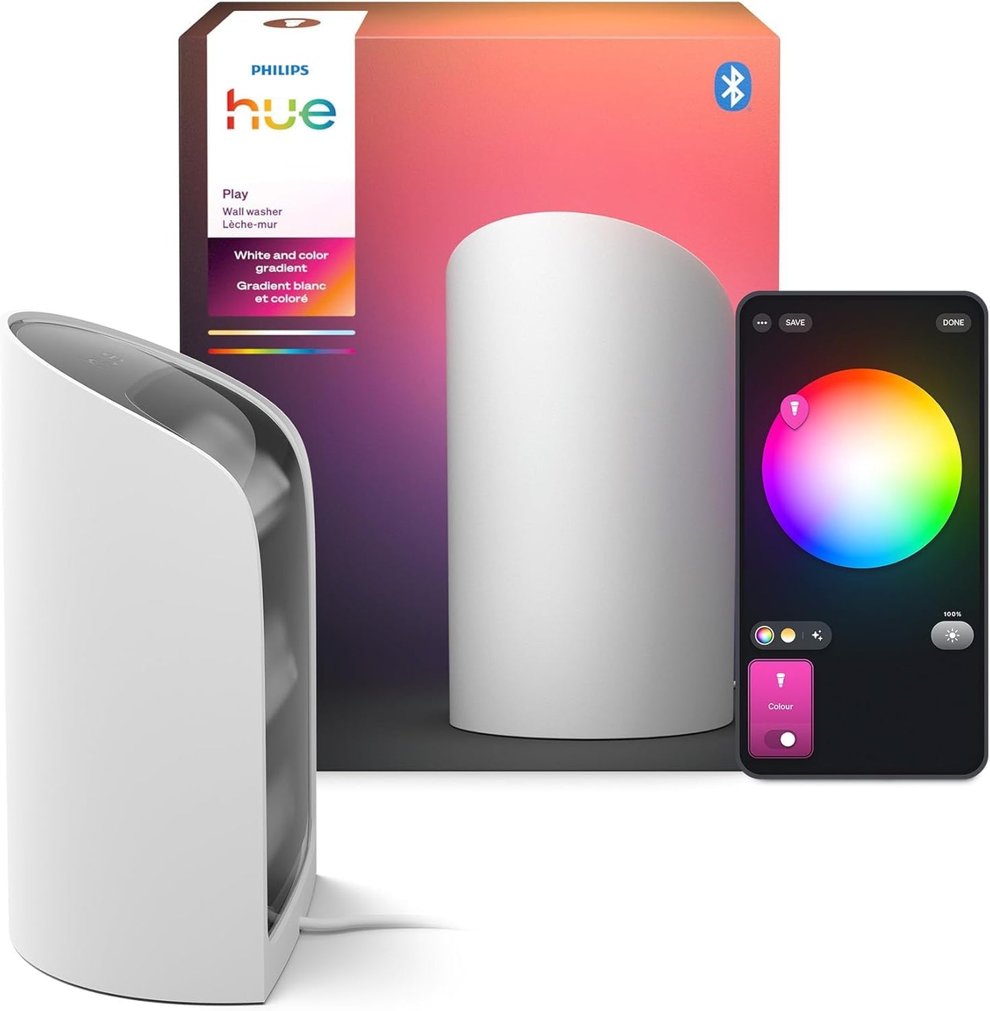 Philips Hue Play Smart Wall Washer (White), White & Color Light with ColorCast Technology, Bluetooth Compatible, Voice Control with Alexa, Apple Home & Google Assistant
