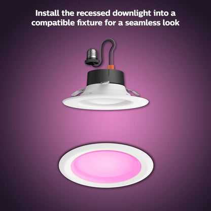 Philips Hue Smart Retrofit Recessed 5/6 Inch LED Downlight 4 Pack, White and Color Ambiance Color-Changing Light, 1100LM, Control with Hue App, Works with Alexa, Google Assistant and Apple HomeKit