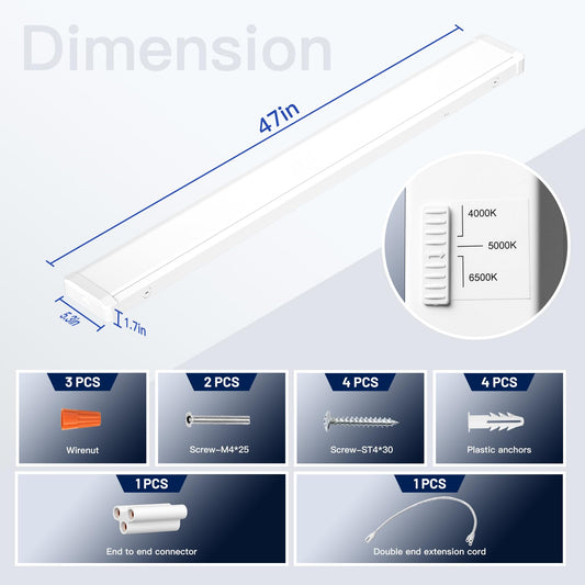 BBOUNDER 10 Pack 4FT LED Wraparound Light with 3CCT Selectable, 4000K/5000K/6500K, Super Bright 5500LM 50W 4 Foot Fluorescent Fixture, Flush Mount Office Ceiling Light for Kitchen Garage, White