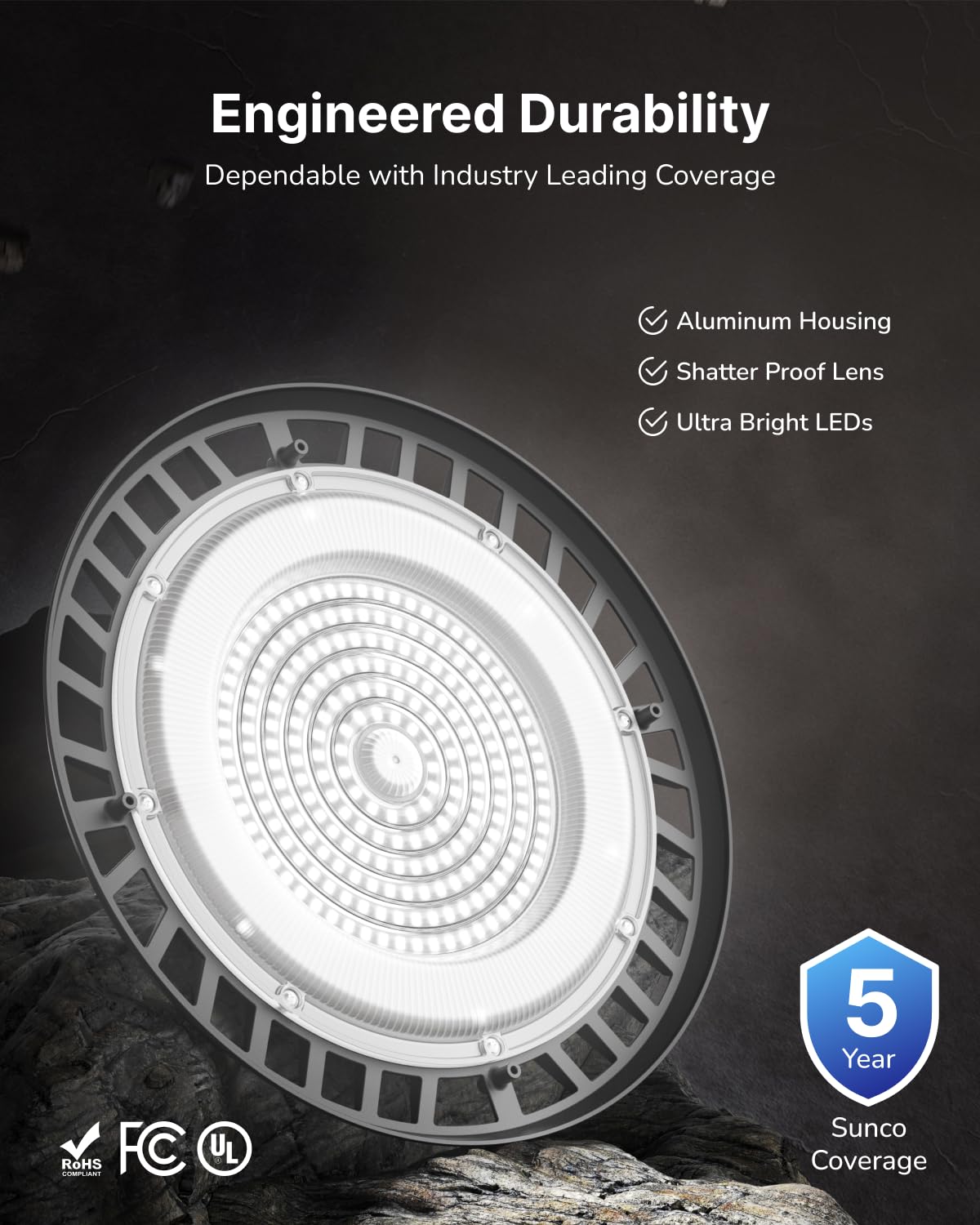 Sunco 10 Pack UFO LED High Bay Light, 150W, 19500 Lumens, 5000k Ultra Bright Commercial Shop Lights for Warehouse, Factory, Workshop, Garage & Barn, Ceiling Mount, Plug & Play, 120V, UL