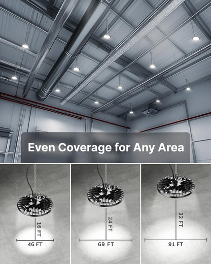Sunco 10 Pack UFO LED High Bay Light, 150W, 19500 Lumens, 5000k Ultra Bright Commercial Shop Lights for Warehouse, Factory, Workshop, Garage & Barn, Ceiling Mount, Plug & Play, 120V, UL