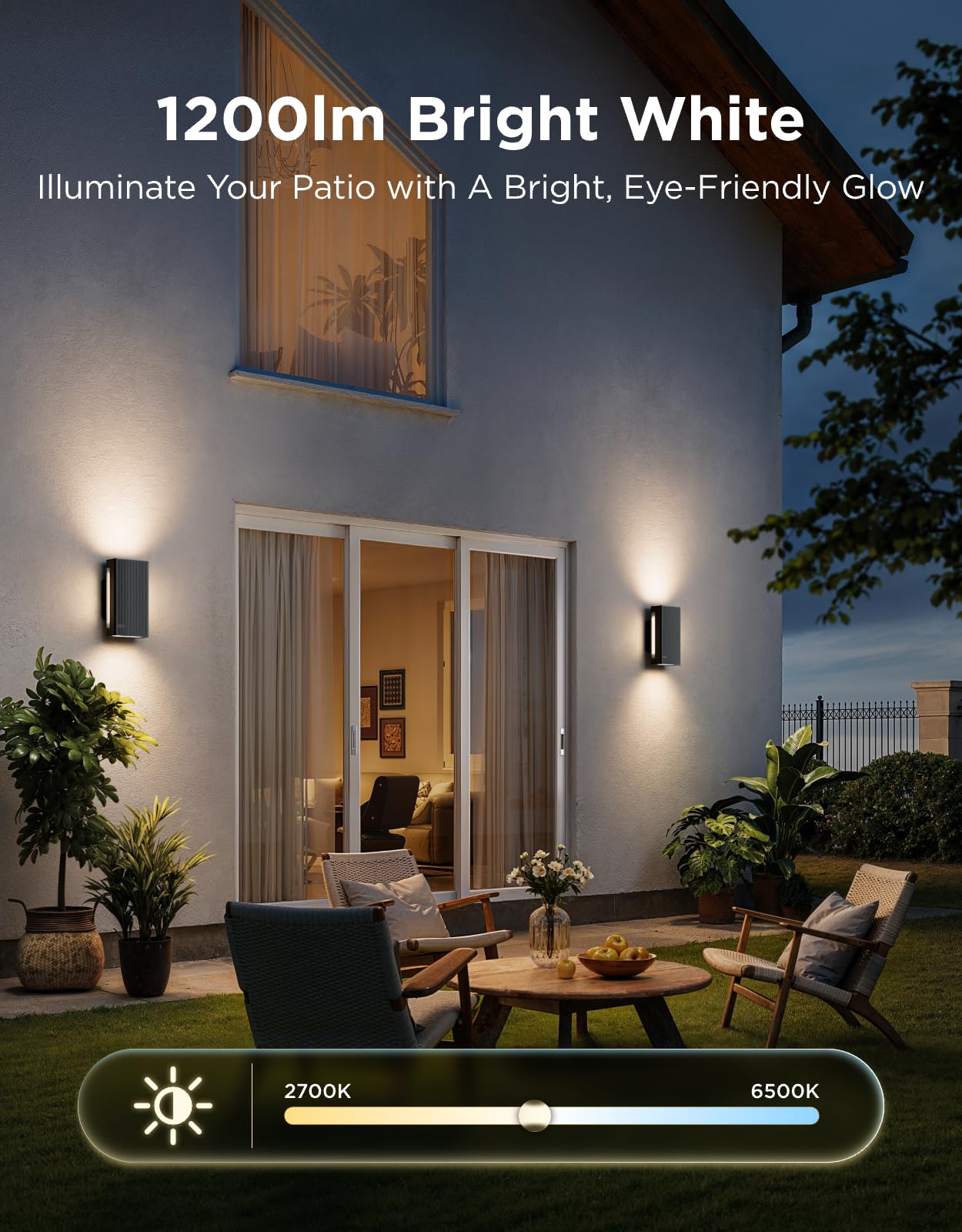 Govee Outdoor UpDown Wall Light, 2 Pack, 1200LM RGBICWW Smart Porch Lights Outdoor with 64 Scene Modes, IP66 Waterproof Wall Sconce for Outdoor Decor, Works with Alexa, Google Assistant and Matter