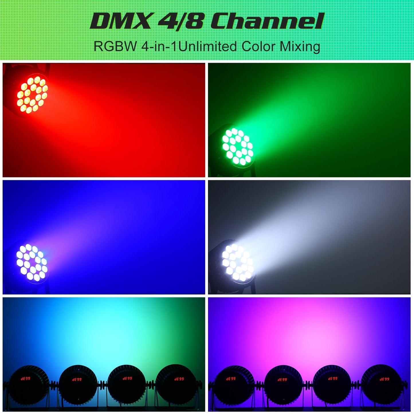 Par Lights 18LED Stage Lights, U`King RGBW 4in1 216W Uplight Stage Lighting Effect by DMX and Sound Activated Control Wash Light for Wedding Parties Church Club DJ Live Show