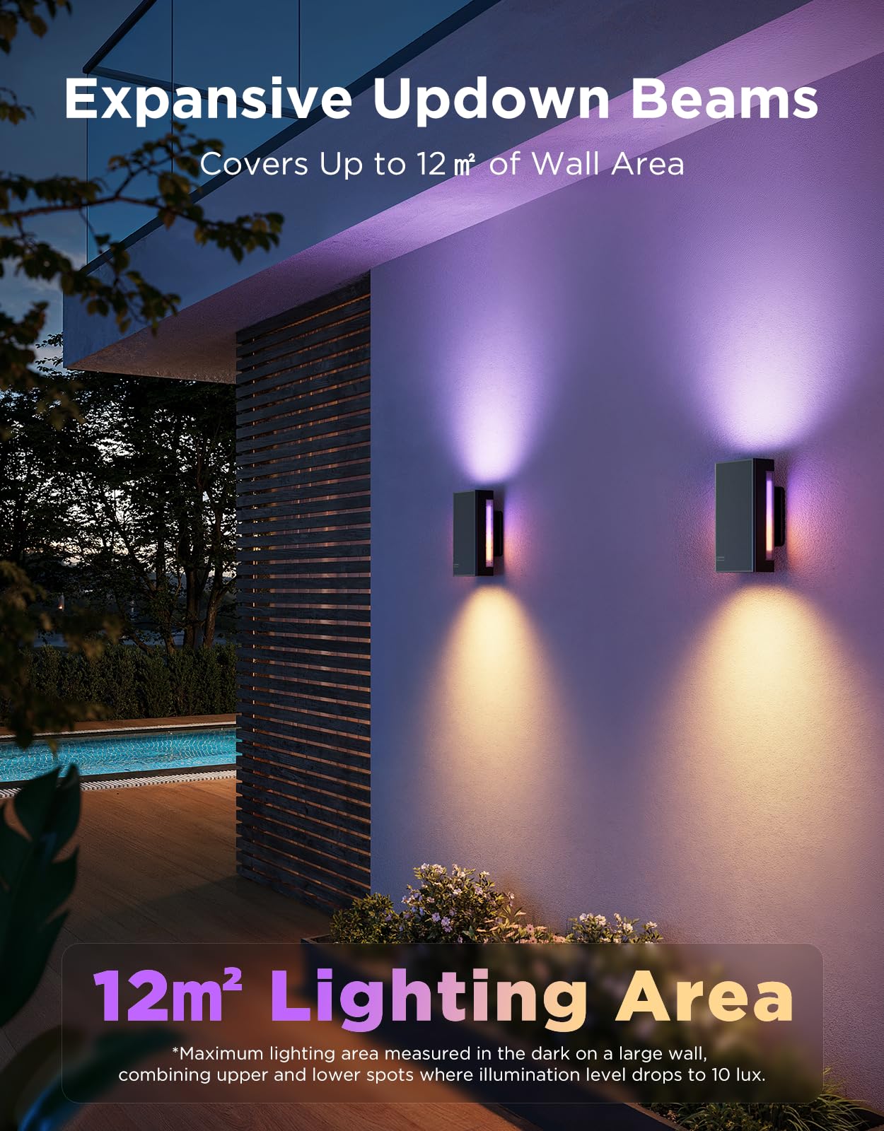 Govee Outdoor UpDown Wall Light, 2 Pack, 1200LM RGBICWW Smart Porch Lights Outdoor with 64 Scene Modes, IP66 Waterproof Wall Sconce for Outdoor Decor, Works with Alexa, Google Assistant and Matter