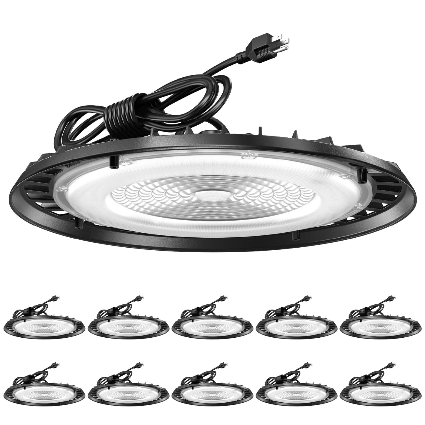 Sunco 10 Pack UFO LED High Bay Light, 150W, 19500 Lumens, 5000k Ultra Bright Commercial Shop Lights for Warehouse, Factory, Workshop, Garage & Barn, Ceiling Mount, Plug & Play, 120V, UL