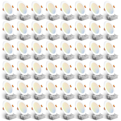Amico 48 Pack 6 Inch 5CCT Ultra-Thin LED Recessed Light with Junction Box, 2700K/3000K/3500K/4000K/5000K Selectable, 12W Eqv 110W 1050LM Brightness Dimmable Canless Wafer Downlight, ETL & FCC
