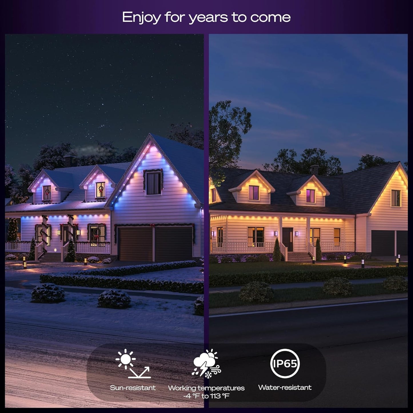 Philips Hue Festavia 90ft Permanent Outdoor String Lights, 48 Dimmable Lights, 55 Lumens Each, Weatherproof, Water-Resistant, Black Wire, Color Ambience, Bridge Required