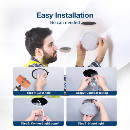 Amico 48 Pack 6 Inch 5CCT Ultra-Thin LED Recessed Light with Junction Box, 2700K/3000K/3500K/4000K/5000K Selectable, 12W Eqv 110W 1050LM Brightness Dimmable Canless Wafer Downlight, ETL & FCC
