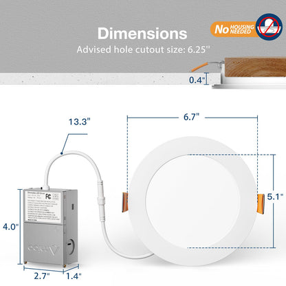 Amico 48 Pack 6 Inch 5CCT Ultra-Thin LED Recessed Light with Junction Box, 2700K/3000K/3500K/4000K/5000K Selectable, 12W Eqv 110W 1050LM Brightness Dimmable Canless Wafer Downlight, ETL & FCC