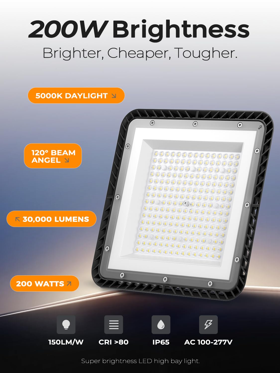 Super Bright 200W UFO LED High Bay Lights, 30000LM High Bay LED Shop Lights, 5000K UFO High Bay Lighting for Warehouse Workshop Factory Gym, IP65 Waterproof Shop Lights, 120V-277V Garage Light(6 Pack)