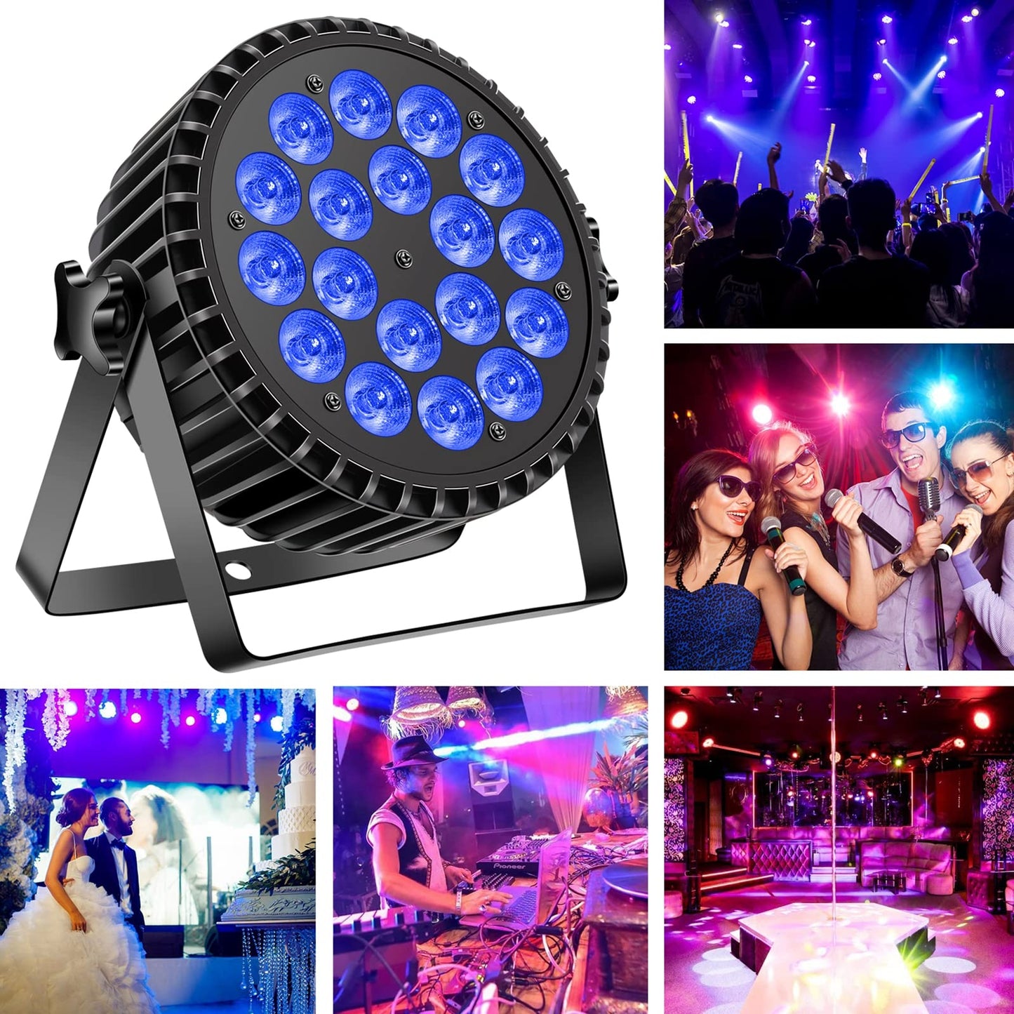 Par Lights 18LED Stage Lights, U`King RGBW 4in1 216W Uplight Stage Lighting Effect by DMX and Sound Activated Control Wash Light for Wedding Parties Church Club DJ Live Show