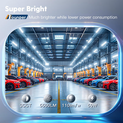 BBOUNDER 10 Pack 4FT LED Wraparound Light with 3CCT Selectable, 4000K/5000K/6500K, Super Bright 5500LM 50W 4 Foot Fluorescent Fixture, Flush Mount Office Ceiling Light for Kitchen Garage, White